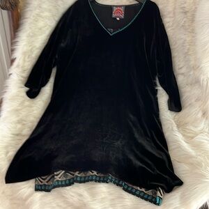 Johnny Was Black and Teal Midi Dress